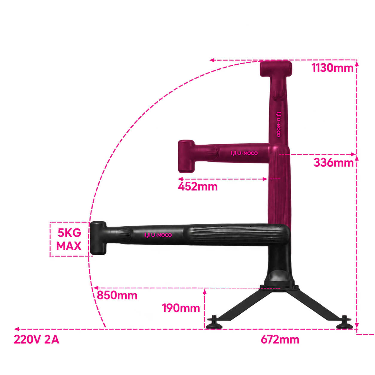 U-MOCO GO operating position dimension diagram